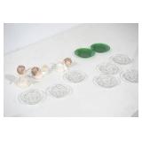 Vintage Ceramic Angels & Crystal & Green Glass Small Serving Plates