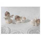 Vintage Ceramic Angels & Crystal & Green Glass Small Serving Plates