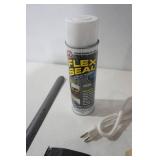 White Flex Seal, Black Garbage Bags, Power Strip, Adaptor, Shoe Horn