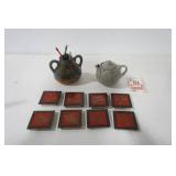Pottery, Metal Chinese Coasters (8ct)