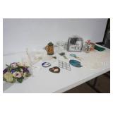 Vintage Jefferson Glass? Opalescent Bowl, Terracotta Bell, Metal Decorative Coffee Pot and other Decor