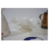 Vintage Jefferson Glass? Opalescent Bowl, Terracotta Bell, Metal Decorative Coffee Pot and other Decor