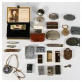 Vintage Item Lot - Knives, Lighters, Belt Buckles