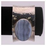 Vintage Avi Soffer Israel Agate Sterling Silver .925 Hammerwork Cuff