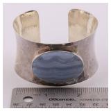 Vintage Avi Soffer Israel Agate Sterling Silver .925 Hammerwork Cuff