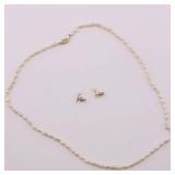 Cultured Pearl Necklace w/ 14k Gold Clasp & Pearl Earrings