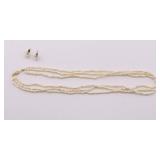Cultured Pearl Necklace w/ 14k Gold Clasp & Pearl Earrings