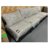 KATHY IRELAND River Brook Collection Lot of 4- K1043B-AS-DB Patio Chairs with Cushions- Walnut Wicker