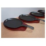 *4* Winco Cast Iron Skillets with Wood Underliner