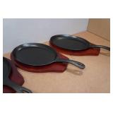 *4* Winco Cast Iron Skillets with Wood Underliner