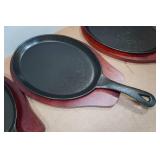 *4* Winco Cast Iron Skillets with Wood Underliner