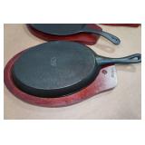 *4* Winco Cast Iron Skillets with Wood Underliner