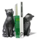 Set of 2 Decorative Cat Book Ends - White