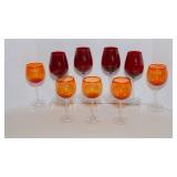 Set of 9 Orange and Red Wine Glasses