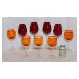 Set of 9 Orange and Red Wine Glasses