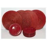 Pier 1 Red Salad Plates & Placemats – Set of 8 Plates, 4 Placemats