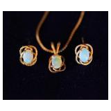 14K Gold Opal Necklace & Earring Set – Elegant and Dainty