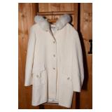 Michael Kors Cream Wool Coat with Faux Fur Hood – Size 10