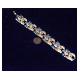 Blue Rhinestone & Faux Pearl Bracelet – 7.5"