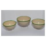 Three Vintage Cream and Green Enamelware Nesting Bowls