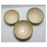 Three Vintage Cream and Green Enamelware Nesting Bowls