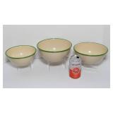 Three Vintage Cream and Green Enamelware Nesting Bowls