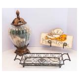 Miscellaneous Home Decor Lot – Tray, Potpourri Jar & Mangia Sign