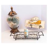 Miscellaneous Home Decor Lot – Tray, Potpourri Jar & Mangia Sign