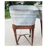 Set of 2 Galvanized Wash Basins on Stands