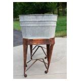 Set of 2 Galvanized Wash Basins on Stands