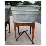 Set of 2 Galvanized Wash Basins on Stands