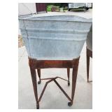 Set of 2 Galvanized Wash Basins on Stands