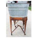 Set of 2 Galvanized Wash Basins on Stands