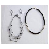 Black & Silver Tone Jewelry Lot – Necklace & Earrings + Beaded Necklace