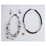 Black & Silver Tone Jewelry Lot – Necklace & Earrings + Beaded Necklace