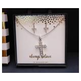 Cross Necklace & Earrings Set with Gift Box