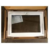 TAFCO WINDOWS 32.25 in. x 22.25 in. White Double-Pane Insulated Glass Hinged Vinyl Hopper Inswing Basement Window with Screen  Customer Returns See Pictures