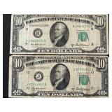 1950 B Green Seal $10 Dollar Federal Reserve Notes
