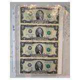 2003 Uncut Sheets of $1 and $2 Dollar Notes