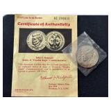 1985 John Kennedy Double Eagle Commemorative .999 Silver Layered