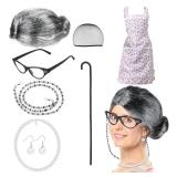 Brand New Grandma Old Lady Costume with Wig, Cane, Glasses and more Brand New Grandma Old Lady Costume with Wig, Cane, Glasses and more