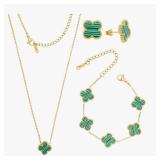 18k Gold Plated Green Clover Necklace, Bracelet, Earrings - Brand New 18k Gold Plated Green Clover Necklace, Bracelet, Earrings - Brand New