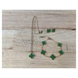 18k Gold Plated Green Clover Necklace, Bracelet, Earrings - Brand New 18k Gold Plated Green Clover Necklace, Bracelet, Earrings - Brand New