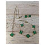 18k Gold Plated Green Clover Necklace, Bracelet, Earrings - Brand New 18k Gold Plated Green Clover Necklace, Bracelet, Earrings - Brand New