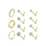 Gold Tone Nose Ring and Stud Set with Clear Stones - New Gold Tone Nose Ring and Stud Set with Clear Stones - New