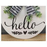 10.5 in Round Wood Hello Hanging Sign with Bow - Brand New 10.5 in Round Wood Hello Hanging Sign with Bow - Brand New