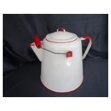 White/Red Enamel Vintage Coffee Pot