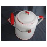 White/Red Enamel Vintage Coffee Pot
