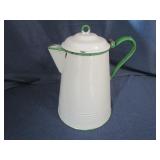 Cream & Green Enamel Coffee Pot