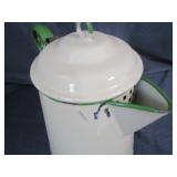 Cream & Green Enamel Coffee Pot